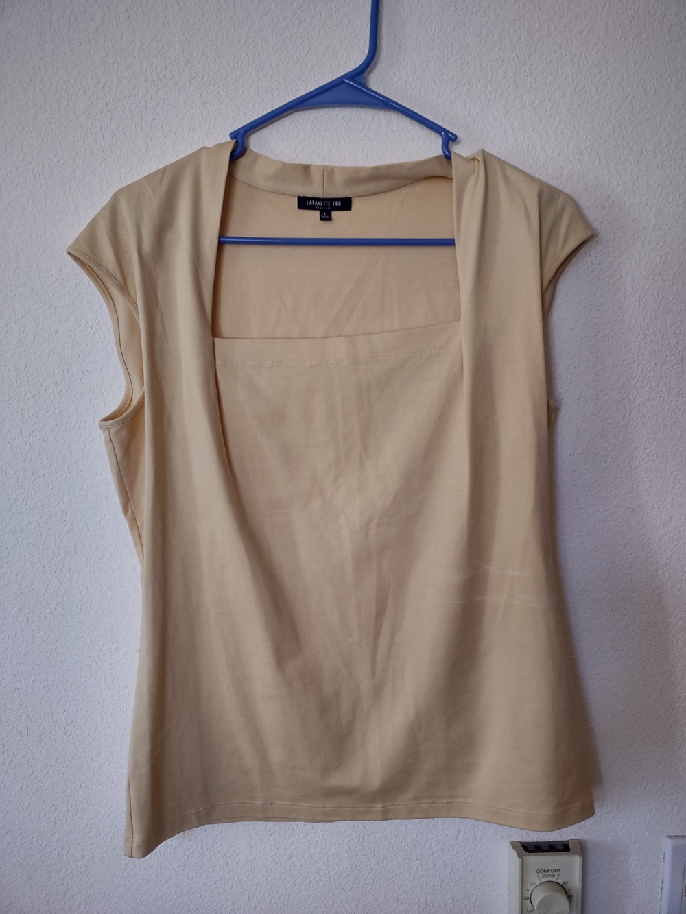 Lafayette 148 New York Beige Cap-Sleeve Square-Neck Top